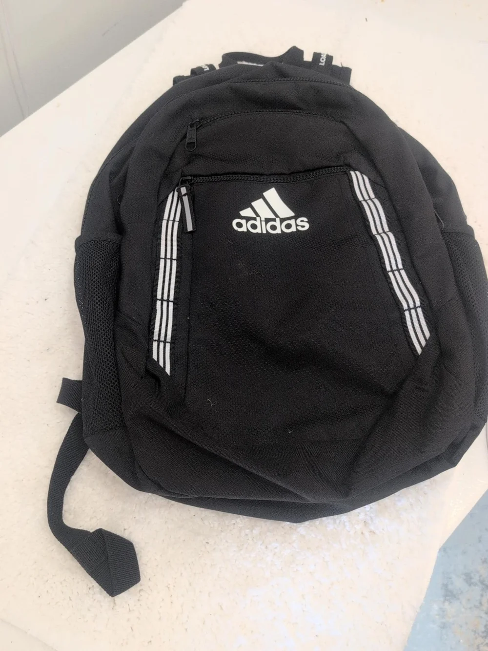 adidas Black Backpack with White Logo and Stripe Accents